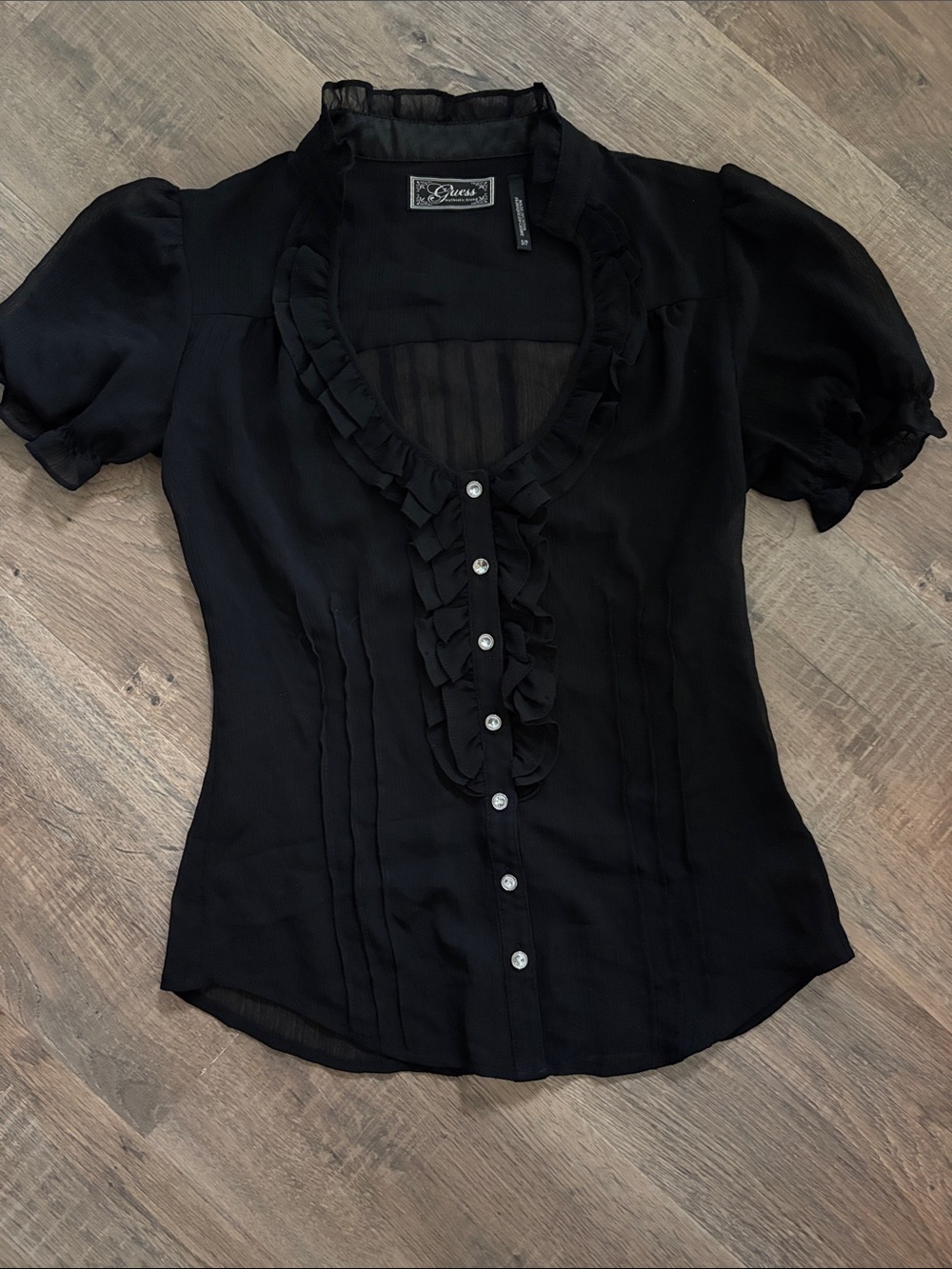 vintage vintage Y2K black ruffle sheer blouse